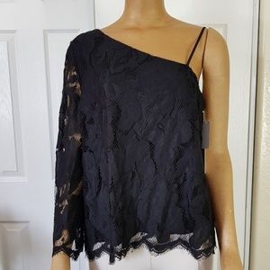 SALE ❤️1.STATE One-Shoulder Lace Top Rich Black XL
